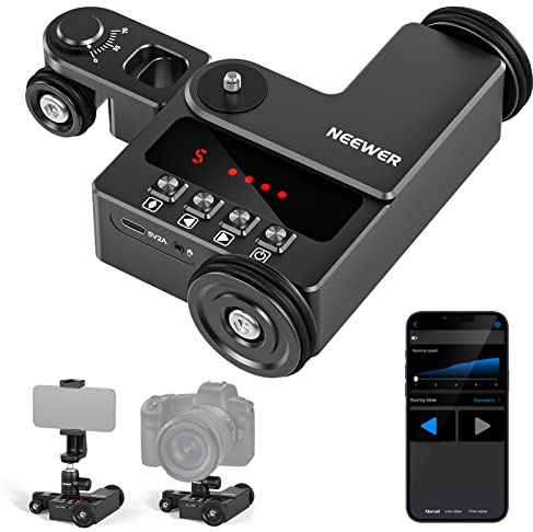 NEEWER Motorisierter Kamerawagen mit App Steuerung, ultraleiser Motor, kompatibel mit iPhone, Android, Smartphone, DSLR Kamera, maximale Belastung 3kg, DL200（Nur für Glatte Böden und Schreibtische）