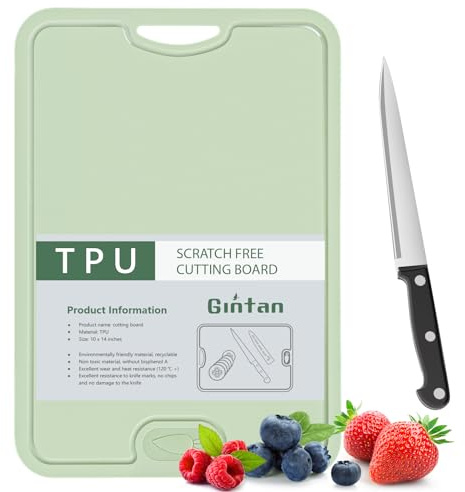Gintan Flexibles TPU Schneidebrett, BPA-frei, mit Messer- und Saftrille, kratzfeste flexible Schneidebretter für die Küche, spülmaschinenfest, griffiger Griff, rutschfest (Grün)