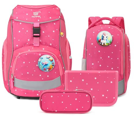 SKYSPER Schulranzen Set 5-teilig für Jungen Mädchen 1. Klasse Grundschule Schulrucksack Sporttasche Outdoor Sport Ergonomischer Schultaschen Federmäppchen Sets