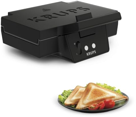 Krups Sandwichmaker, für perfekt zubereitete Sandwichtoasts in Dreiecksform, antihaftbeschichtete Platten, leichte Reinigung, kein Anbrennen, Temperaturkontrollleuchte, 850 W, 31,6x15,5x29,5cm, FDK451