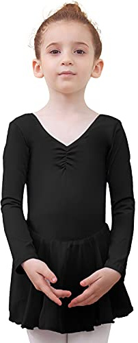 Tancefair Kinder Ballettkleidung Mädchen Ballettkleid Kurzarm Tanzkleid Baumwolle Balletttrikot Ballettanzug Tanzbody Gymnastikanzug mit Chiffon Rock Tütü