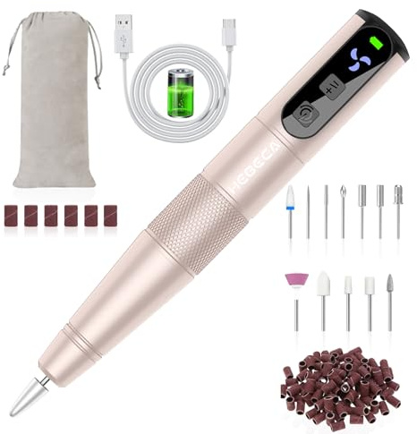 HEBECA Elektrische Nagelfraser Kabellos für Gelnägel 12 in 1 Maniküre Pediküre Set Elektrisch Akku for Naturnägel Acrylnägel Starterset Heimgebrauch (Grau) (Gold)