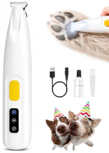 FURBONA Pfotentrimmer für Hunde, 18mm leise Schermaschine mit LED-Licht | Pfotentrimmer für Hunde mit 18mm Klinge, LED-Licht, 35dB leise, IPX4 spritzwassergeschützt, USB-wiederaufladbar für Pfoten