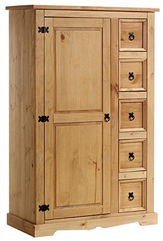 IDIMEX Kommode Tequila 5 Schubladen Natur gebeizt und gewachst. Highboard Kiefernholz massiv 2 verstellbare Einlegeböden Esszimmermöbel Zierbeschläge schwarz. Schubladenschrank Wohnzimmer Küche