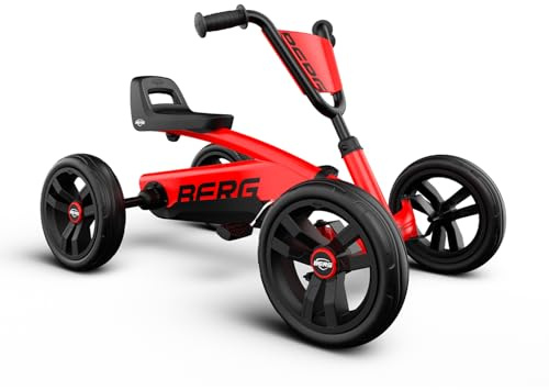 BERG Buzzy Kinder Gokart Rot | ab 2 Jahren | Tretfahrzeug für Kleinkinder | Stabiles Kindergokart mit Flüsterreifen | Verstellbarer Sitz