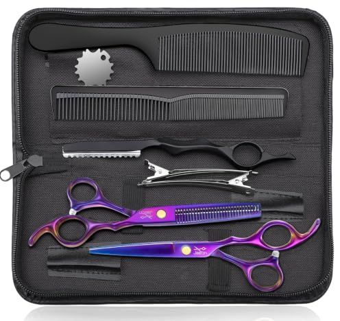 JASON Friseurscheren Profi - Haarschneideschere&Effilierschere 6.5 Haarschere Friseurschere für Friseur/Anfänger, Lila