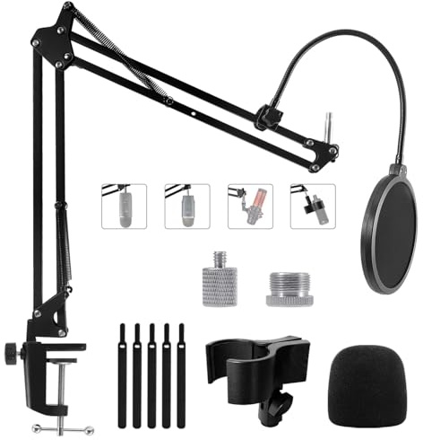 Mikrofonarm für Blue Yeti, HyperX QuadCast, SM7B, Elgato Wave, Fifine K688 | Einstellbarer Mikrofonständer mit Pop Filter, 5/8 & 1/4 Schrauben für Gaming, Streaming, Podcasting