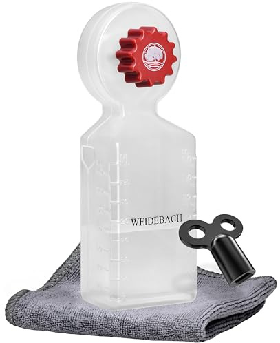 WEIDEBACH® Heizungsentlüftungsschlüssel mit Auffangbehälter (140ml) | Heizungsentlüfter inkl. Mikrofasertuch & Mini Entlüftungsschlüssel für enge Zwischenräume, Entlüfter für jede Heizung, lange