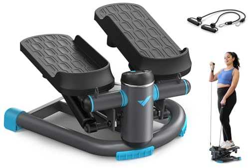 MERACH Mini Stepper Fitness 2 in 1 für zu Hause, leise Twister 150 kg mit LCD-Display und Widerstandsbändern, für Training von Beinen, Armen und Gesäß