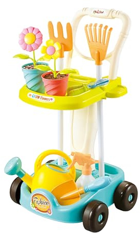 Relaxdays Kinder-Gartengeräte, 13-TLG. Gartenspielzeug Set, Kinderschaufel, Sandeimer & Gießkanne, ab 3 Jahren, bunt