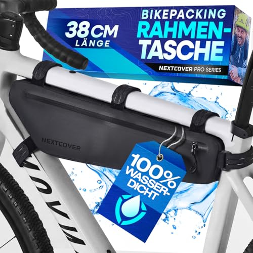 Nextcover® Bikepacking Rahmentasche [38 cm] I Fahrradtasche Rahmen - 100% Wasserdicht Dank AquaShield-TPU I Unterrohrtasche Fahrrad I Bikepacking Taschen für Gravelbike, Rennrad, MTB