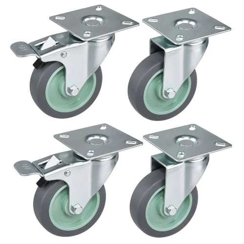 HRB Transportrollen 75mm, Möbelrollen, Gesamttragkraft 240 Kg (4 Lenkrollen, 2 mit Bremse, 2 ohne) Grau