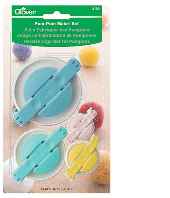 Clover 3129 Pom Set – 4 Stück Pompom-Maker, ABS-Kunstharz, Polypropylen und Edelstahl, Mehrfach, 4 Pack, 4 Count