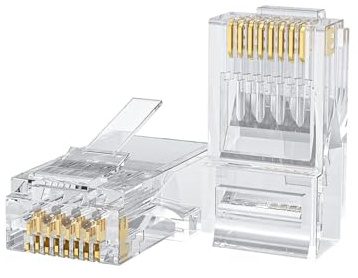 CableCreation Cat6 RJ45 Stecker, 100-Pack Crimpstecker Cat6, Cat5e RJ45-Steckverbinder, UTP Ethernet-Kabel Crimp-Steckverbinder, Netzstecker für Volldraht und Standardkabel, Transparent