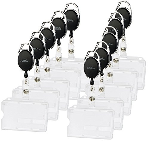 General Office Kartenhalter: Ausweishülle aus Hartplastik, 60-cm-Jojo-Befestigungs-Clip, 10er-Set (Kartenhülle Hartplastik, Ausweishalter, EC)