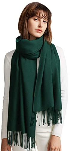 MaaMgic Schal Damen Warm Winter Herbst unifarben Baumwolle mit quasten/fransen, 20+ Farben Einfarbig & Kariert Pashmina Stola Schals MEHRWEG,Dunkel Grün