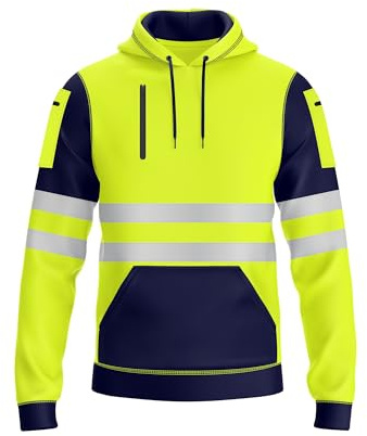 NOROZE Herren Hi-Viz Kapuzenpullover Grau Reflektierendes Band Hohe Sichtbarkeit Sicherheit Mantel mit 4 Reißverschluss Taschen Sweatshirt Jacke (XL, Stil 4: Neongrün/Marine)