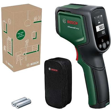 Bosch Infrarot Thermometer AdvancedTemp | -30°C bis +500°C, integrierte Schimmel- und Wärmebrücken-Erkennung, LED-Anzeige, Gehäuse aus recyceltem Material