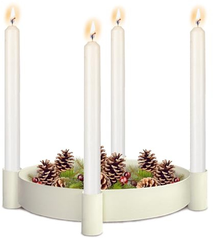 Adventskranz Modern Metall, Kerzenständer Stabkerzen, Kerzenhalter Adventskranz, Kerzenhalter Stabkerze, 29.5cm Kerzenteller Adventstablett Rund Für 4 Kerzen, Weihnachtsdeko Tisch Adventskranz Tablett