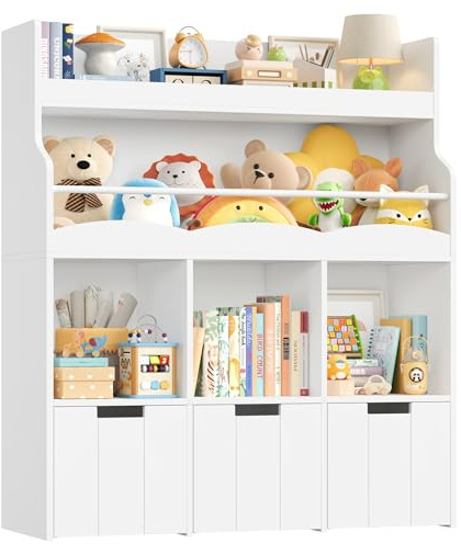 HOCSOK 110cm Kinderregal mit Bücherregal, Regal Kinderzimmer mit Rollen | Kinderzimmer Möbel mit 4 Ablagefächern, Spielzeugregal Kinderzimmer für Schlafzimmer Kindergarten
