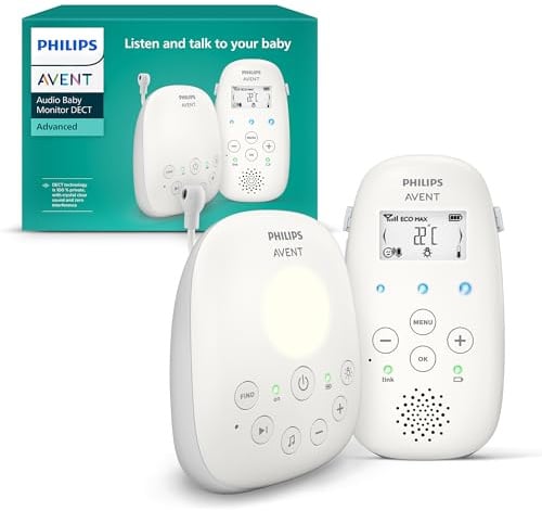 Philips AVENT Audio Babyphone DECT-Technologie, Eco-Mode, Gegensprechfunktion, Schlaf- und Nachtlieder, Temperatursensor, maximale Reichweite, weiß (Modell SCD713/26)