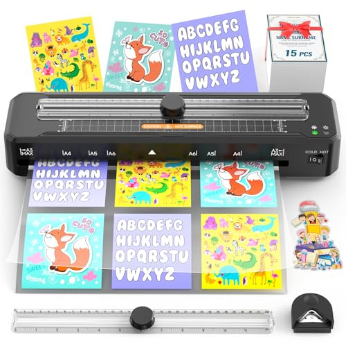 Laminiergerät A3 für A3 A4 A5 A6 A7 mit Papierschneider | 15Blatt Laminierfolien | Eckrunde, ABS-Anti-Stau | Heiß und Kalt | Intelligenter Schutz Laminiermaschinen für Zuhause, Schule, Büro