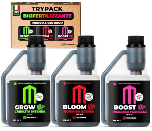 UP NUTRIENTS Trypack Dünger Grow, Bloom & Boost 250 ml | 100% Organischer Dünger für Innen- & Außenanbau | Bewurzelung, Wachstum und Blütendichte | Blüten- und Pflanzenstimulator (250 ML)