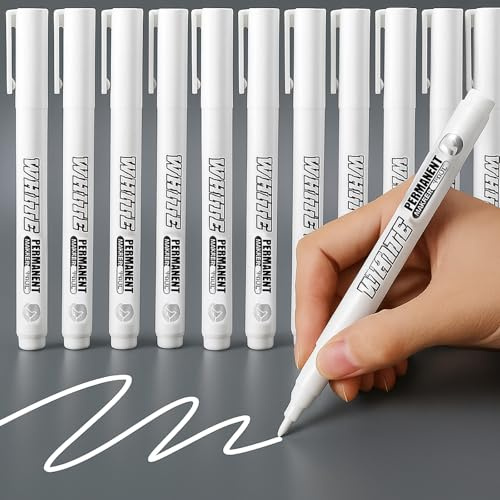 RiyaNed Acrylstifte,Weiß Stift Marker,Geeignet für Holz, Metall, Glas, Stoff, Stein, Reifenmalerei, Fotoalben (12 Pcs)