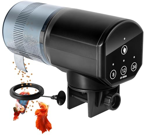 URAQT Futterautomat Aquarium, 200ml Automatischer Fischfutterautomat für Aquarium mit Timer, Einstellbar Fische Fischfutterspender mit 2 AAA-Batterien im Lieferumfang enthalten, Fischfutterschwimmring