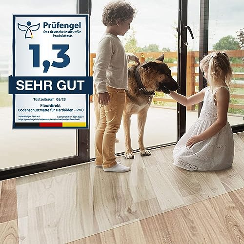 Floordirekt Bürostuhlunterlage Bodenschutzmatte - Bodenmatte Stuhlunterlage - Transparent - Stärke: 1,5 mm - Bodenschutzmatte für Hartböden (Neo, Breite: 90 cm, Länge: 60 cm)