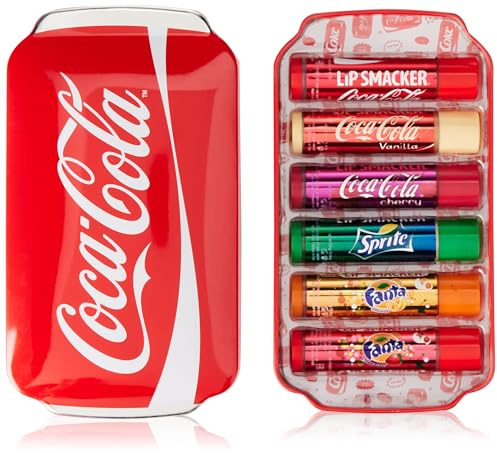 Lip Smacker Coca Cola Tin Collection, Set mit 6 Lippenbalsamen mit Originalen Geschmacksrichtungen von Coca-Cola, Fanta und Sprite