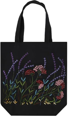 SacJkt Sticken Set Erwachsene, Embroidery Kit, Canvas Tote Bag Stickerei Starter Set mit Werkzeug und Anleitung, Kreuzstich Kit für Anfänger Erwachsene und Stickereiliebhaber（schwarz-03）