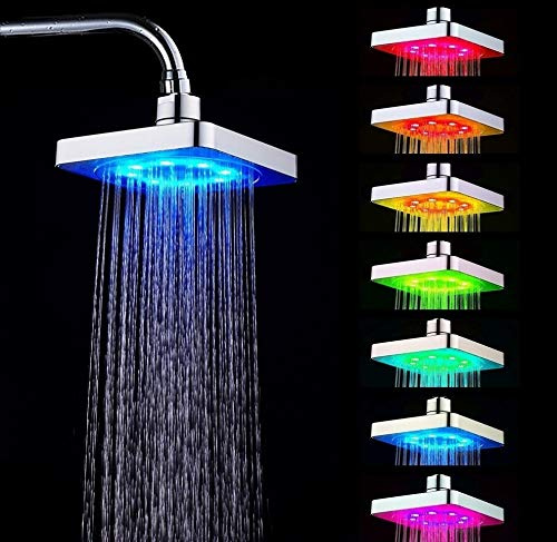 LED Duschkopf Viereckig Duschkopf Regendusche Duschkopf für Badezimmer mit 7-farbigem LED-Romantiklicht