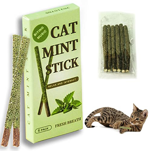Katzenminze Sticks,Catnip Sticks,wiederverwendbaren Katzenminze Sticks Kaustäbchen,Matatabi Katzen Kauhölzer,KatzenminzeSticks zum Schleifen von Zähnen,Matatabi Zahnpflege,6 PCS
