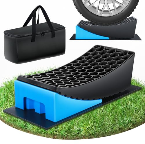 Auffahrkeile, 2er Set Auffahrkeile für Wohnmobil, Unterlegkeile Anhänger, Automotive Stufenkeile, Ausgleichskeil Set, Stufenkeile für maximalen Halt, bis 5000 kg (Blue)