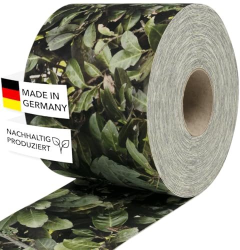 Zaundruck Sichtschutzstreifen Polyester - nachhaltiger Sichtschutz für Doppelstabmattenzaun - Motiv Windschutz 26 m x 19 cm - Sichtschutz-Rolle - Kirschlorbeer
