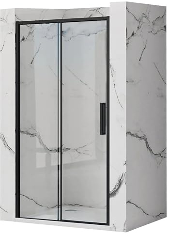 Rea DUSCHSCHIEBETÜR RAPID SLIDE 110 SCHWARZ gehärtetes transparentes Sicherheitsglas 6 mm (Schwarz)