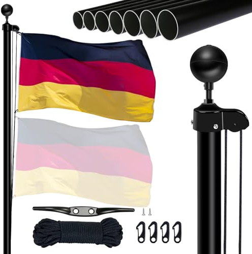 NQ 20FT Fahnenmast 6m stabil, Aluminium Fahnenmast höhenverstellbar, Fahnenstange Set für Außenbereich,Deutscher Fahnenmast(Schwarz)