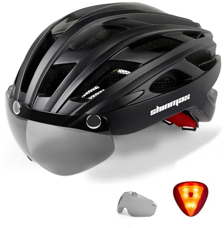 Shinmax Fahrradhelm Herren Damen Fahrradhelm mit Visier Magnetische Abnehmbarer Schutzbrille Fahrradhelme mit Licht Erwachsene Rennrad Einstellbarer Atmungsaktiv Sicherheitsschutz MTB Helm