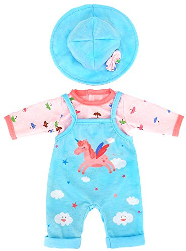 ZWOOS Puppenkleidung für New Born Baby Doll, Einhornmuster Outfit mit Hut für Puppen 35-43 cm