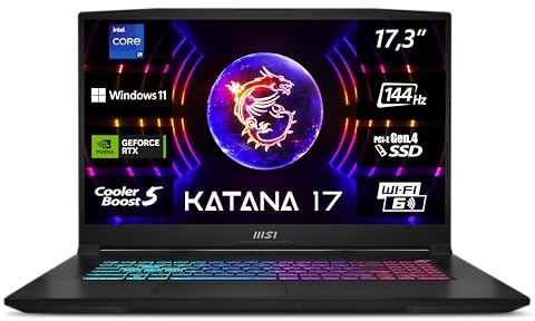MSI Katana 17 B13VGK-671, Gaming Laptop, 43,9 cm (17,3 Zoll) FHD, 144 Hz, Intel Core i9-13900H, 16 GB DDR5-5200, 1 TB SSD, NVIDIA GeForce RTX 4070, Windows 11 Home, QWERTZ Tastatur, Schwarz