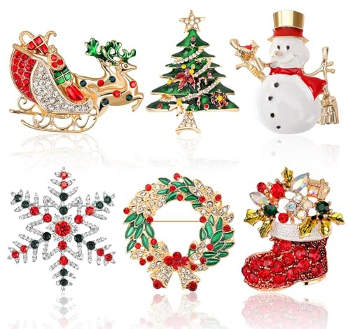 SEPGLITTER 6er Set Weihnachten Legierung Broschen, Festliche Weihnachten Pins für Damen, Geschenkidee
