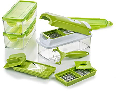 Genius Nicer Dicer Smart | 13 Teile | Gemüseschneider | Zwiebelschneider | Schneiden / Würfeln / Hobeln / Stifteln / Schälen / Aufbewahren | Mandoline | Multischneider | Gemüsehobel | Obstschneider | NEU, 22.2 x 10 x 8.1999999999999993 cm