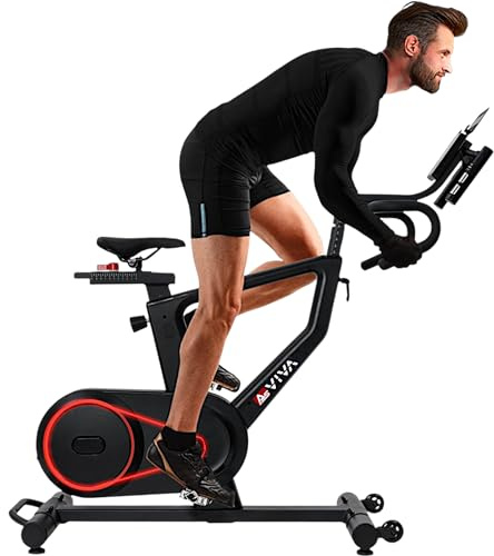 AsVIVA S18 Speedbike/Indoor Cycle – 24 Widerstandsstufen (3×8), 18 kg Schwungmasse, leiser Riemenantrieb, App & Bluetooth, Pulsgurtempfänger & SPD-Pedale, Heimtrainer für Zuhause