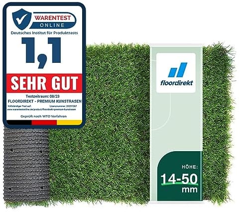 Floordirekt Kunstrasen Outdoor Rasenteppich Meterware - Grasteppich - Rollrasen - Kunststoffrasen - Rasen für Balkon & Garten Rasen Teppichboden für Außen nach Maß 18mm Höhe, Terraza 100x200 cm