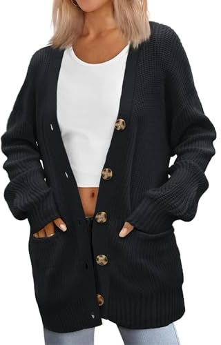Zeagoo Strickjacke Damen Locker Cardigan mit Knöpfen Herbst Grobstrickjacke | V-Ausschnitt Strickjacken, Lässig Oversize Winter Jacke, S-XXL