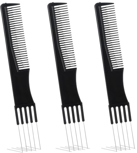 ZEYIYER Toupierkamm 3 Stück Schwarz StielkammToupierkamm mit Doppelkopf Kammwerkzeug für Den Friseursalon von Frauen Gabelkamm Haarkamm für Friseursalons