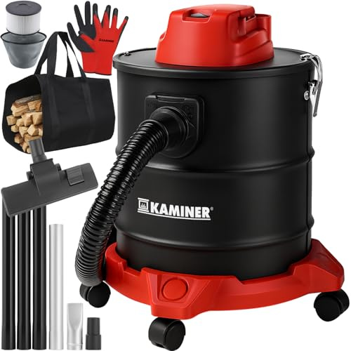 KAMINER Aschesauger 20 L, 1600 W hitzebeständig – Metalltank, HEPA + Textilfilter, Saug- & Blasfunktion, 3 Düsen, Räder – beutellos, Ofen, Grill & Werkstatt