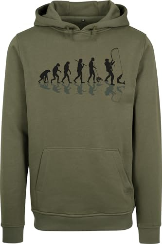 Baddery Angel Hoodie Herren - „Angler Evolution“ (Olive L) | Kapuzenpullover für Profiangler und Hobbyangler