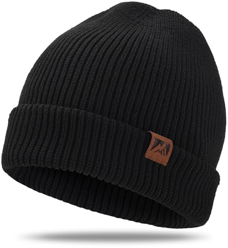 BARFULKER Beanie Mütze Damen Herren, Winter Warm Strickmütze Wintermützen Thermo Laufmützen Dehnbare Weiche Wollmütze mit Bündchen und Dickem Warmem Futter Geschenk Unisex,Schwarz
